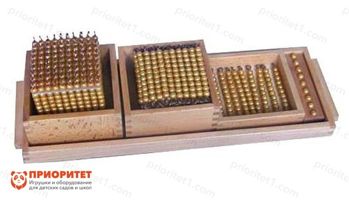Материал Монтессори из золотых бусин Знакомство с десятичной системой 59982